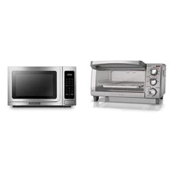 Black & Decker EM036AB14 Digital Microwave Oven With Turntable Push-Button Door, Child Safety Lock, Stainless Steel, 1.4 Cu.ft & 4-Slice Toaster Oven With Natural Convection, Stainless Steel, TO1760SS