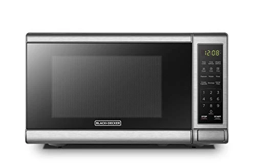 Black & Decker EM720CB7 Digital Microwave Oven With Turntable Push-Button Door, Child Safety Lock, 700W, Stainless Steel, 0.7 Cu.ft