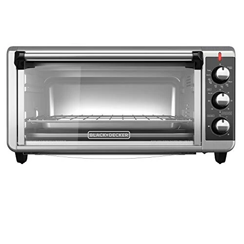 Black & Decker TO3250XSB 8-Slice Extra Wide Convection Countertop Toaster Oven, Includes Bake Pan, Broil Rack & Toasting Rack, Stainless Steel/Black