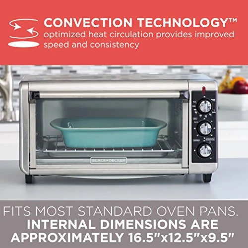 Black & Decker TO3250XSB 8-Slice Extra Wide Convection Countertop Toaster Oven, Includes Bake Pan, Broil Rack & Toasting Rack, Stainless Steel/Black - Image 4