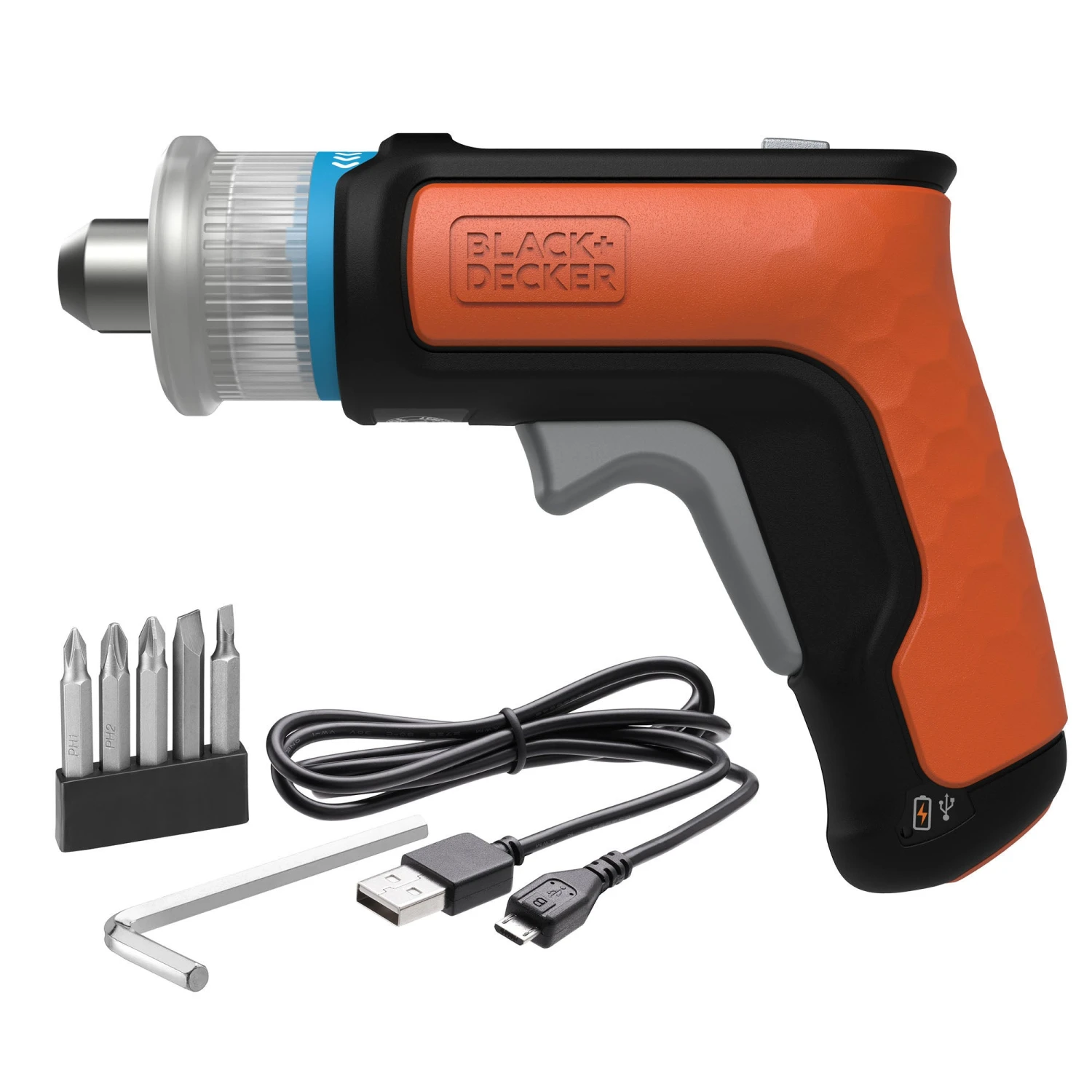 Black & Decker 4V MAX* Cordless Screwdriver, Hex, L-Shaped, 2-Inch Assorted Bits