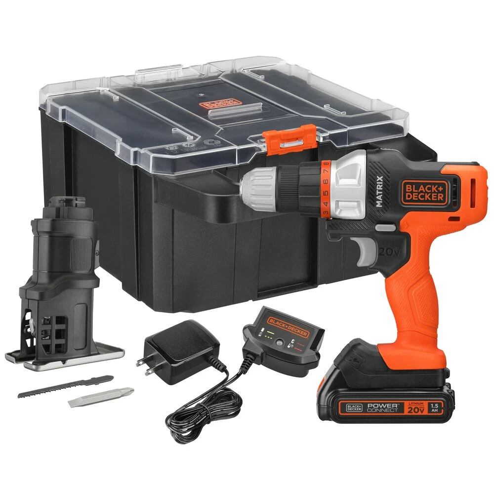 Black & Decker MATRIX⢠20V MAX* Drill Kit, Includes Jig Saw Attachment, Storage Case, Battery And Charger