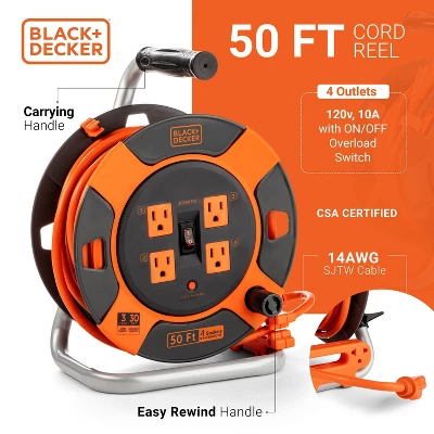 Black & Decker BLACK+DECKER 50' Cord Reel 14AWG 4 Outlets - Image 2